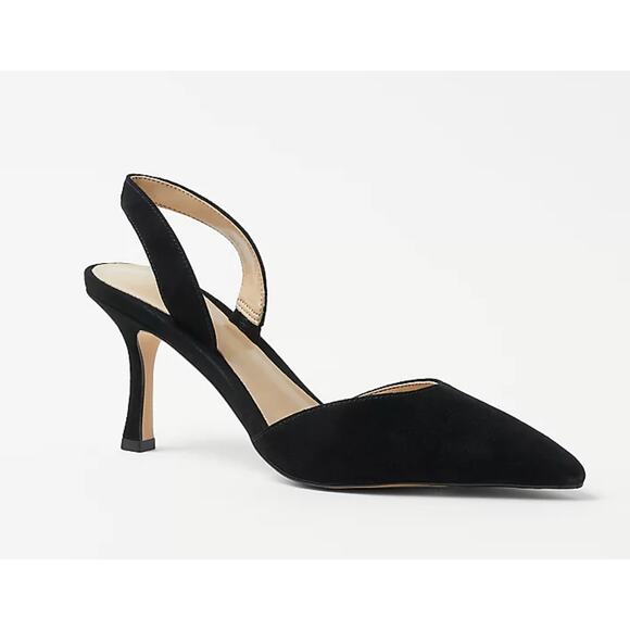 Ann Taylor NWOBN Kerry Suede Slingback Pumps Black 6 - Picture 1 of 6
